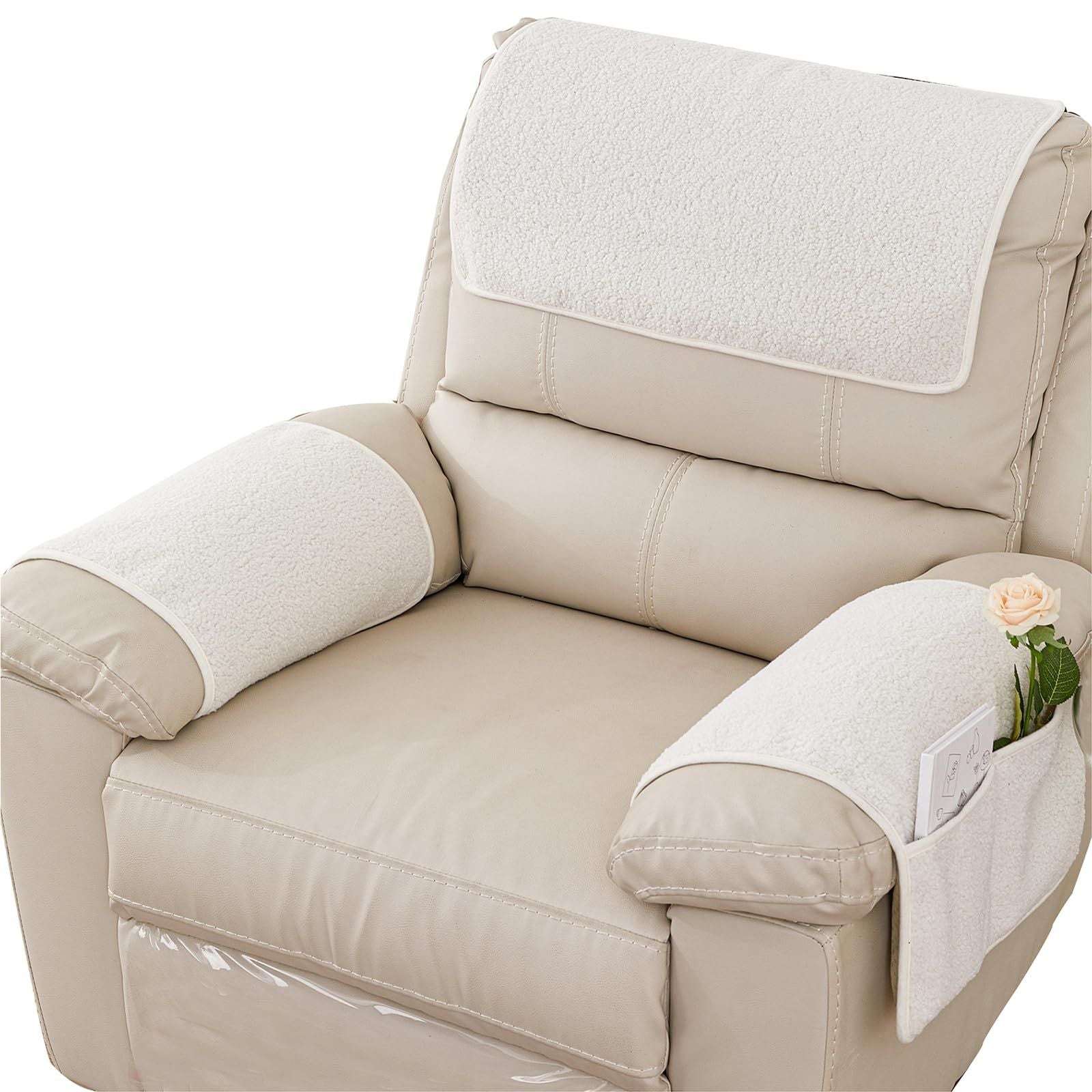Armrest Cover, Recliner Chair Protector, Furniture Protector Slip, Side Storage Pocket, Stretch Armchair Couch Arm Rest Cover for Recliner, Chair, Sofa (Beige,2 Seater(4pcs))