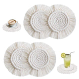 4 PCS Boho Coasters for Drinks Absorbent, Cotton Coasters for Wooden Table Round Drink Coaster Set with Tassels Housewarming Gift Bar Coffee Table Office Desk Decor