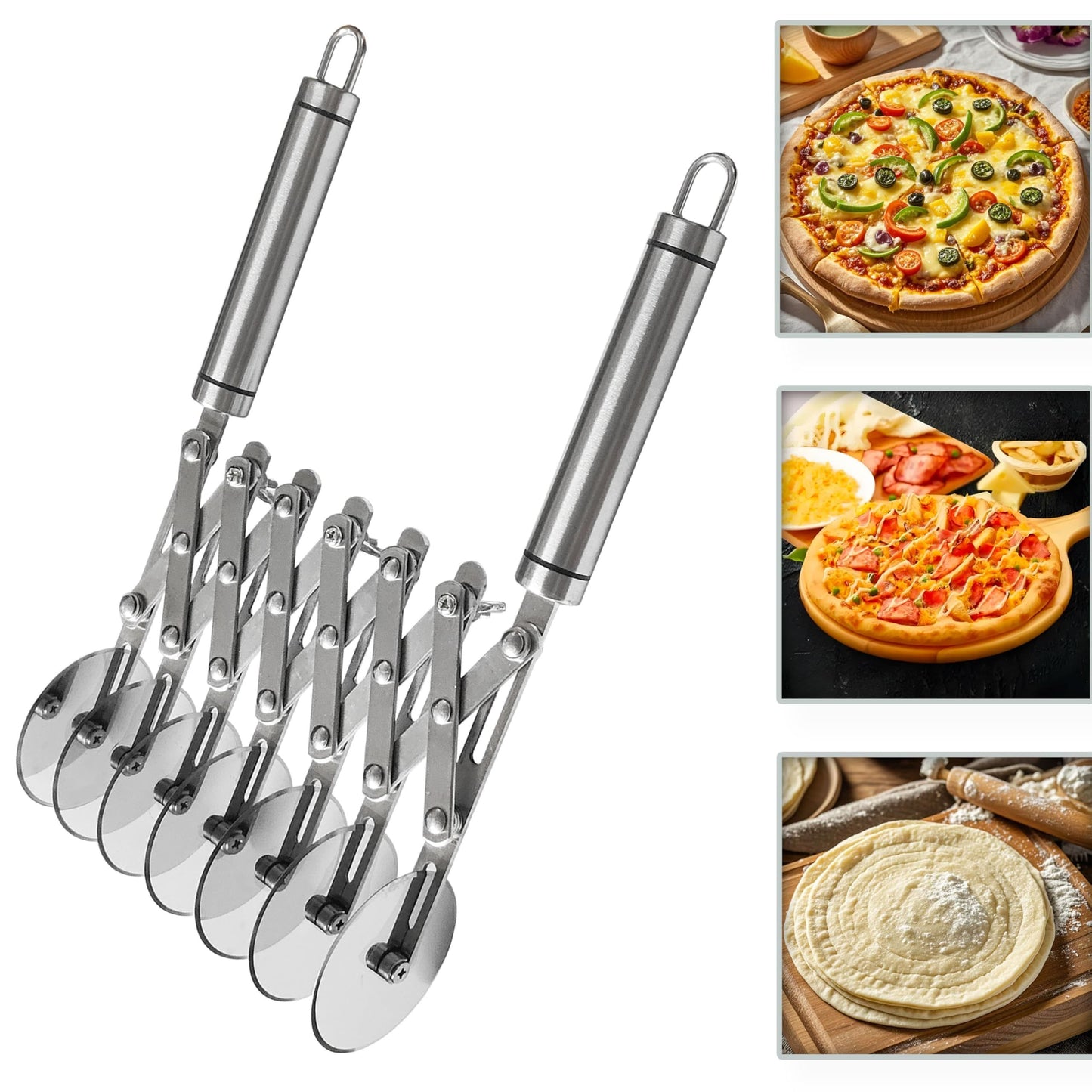 7-wheel pasta cutting tool, adjustable cutting wheel with handle, multiple stainless steel cutting tools, baking roller pizza cutting machine