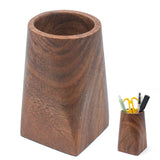 Walnut Wooden Pencil Box, Multiple-Use Desk Writing Stationary Organizer Wood Pen Holder Cups Office School Supplies Storage (Circular pen holder)