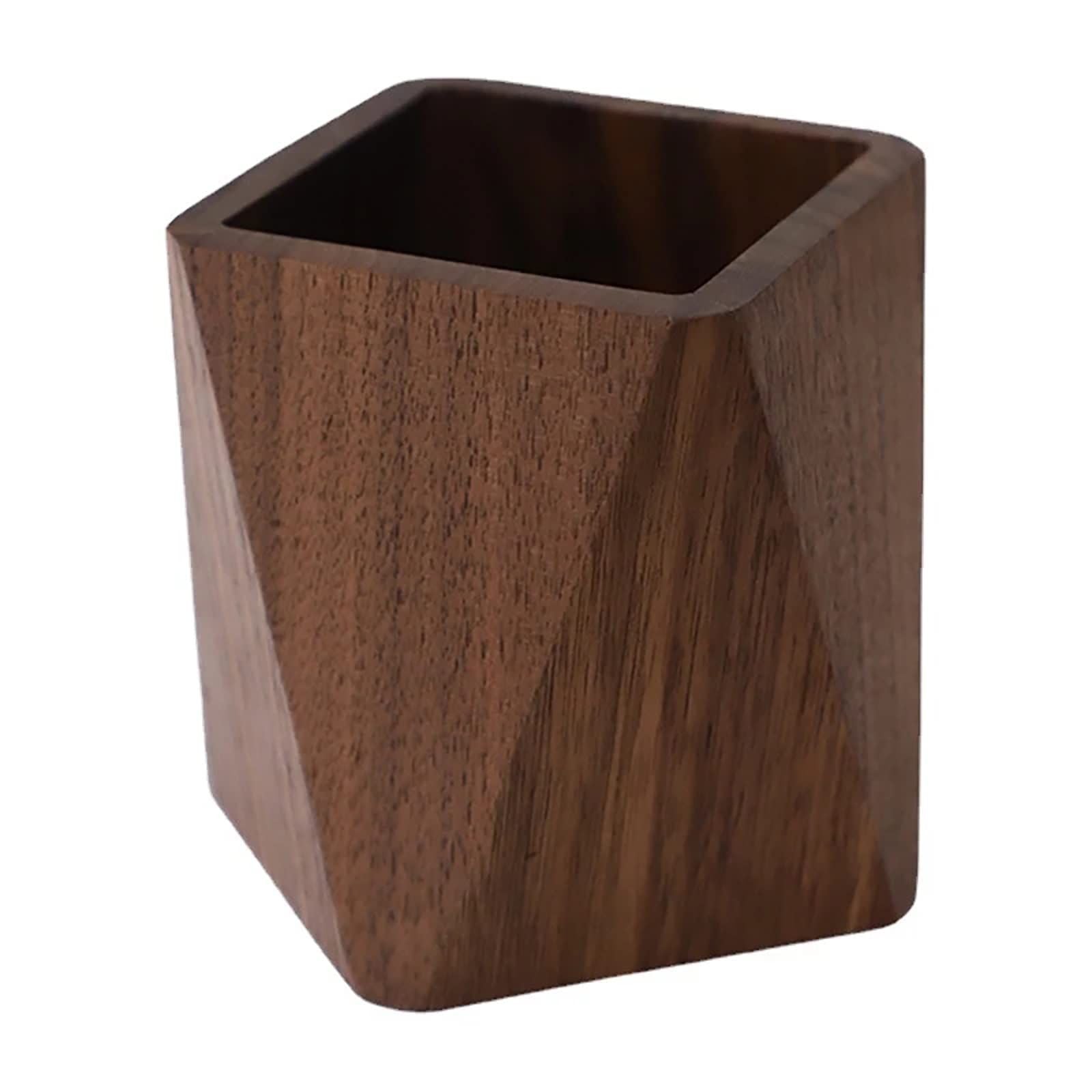 Black Walnut Wooden Pencil Box, Multiple-Use Desk Writing Stationary Organizer Wood Pen Holder Cups Office School Supplies Storage (Prismatic Shape)