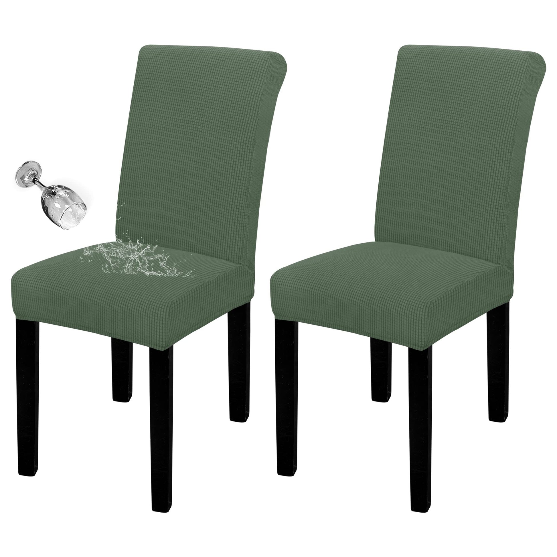 Waterproof Dining Room Chair Cover Set of 2, Stretch Jacquard  Chair Slipcover Removable Washable Chair Protector for Home, Restaurant, Banquet (Pea Green)