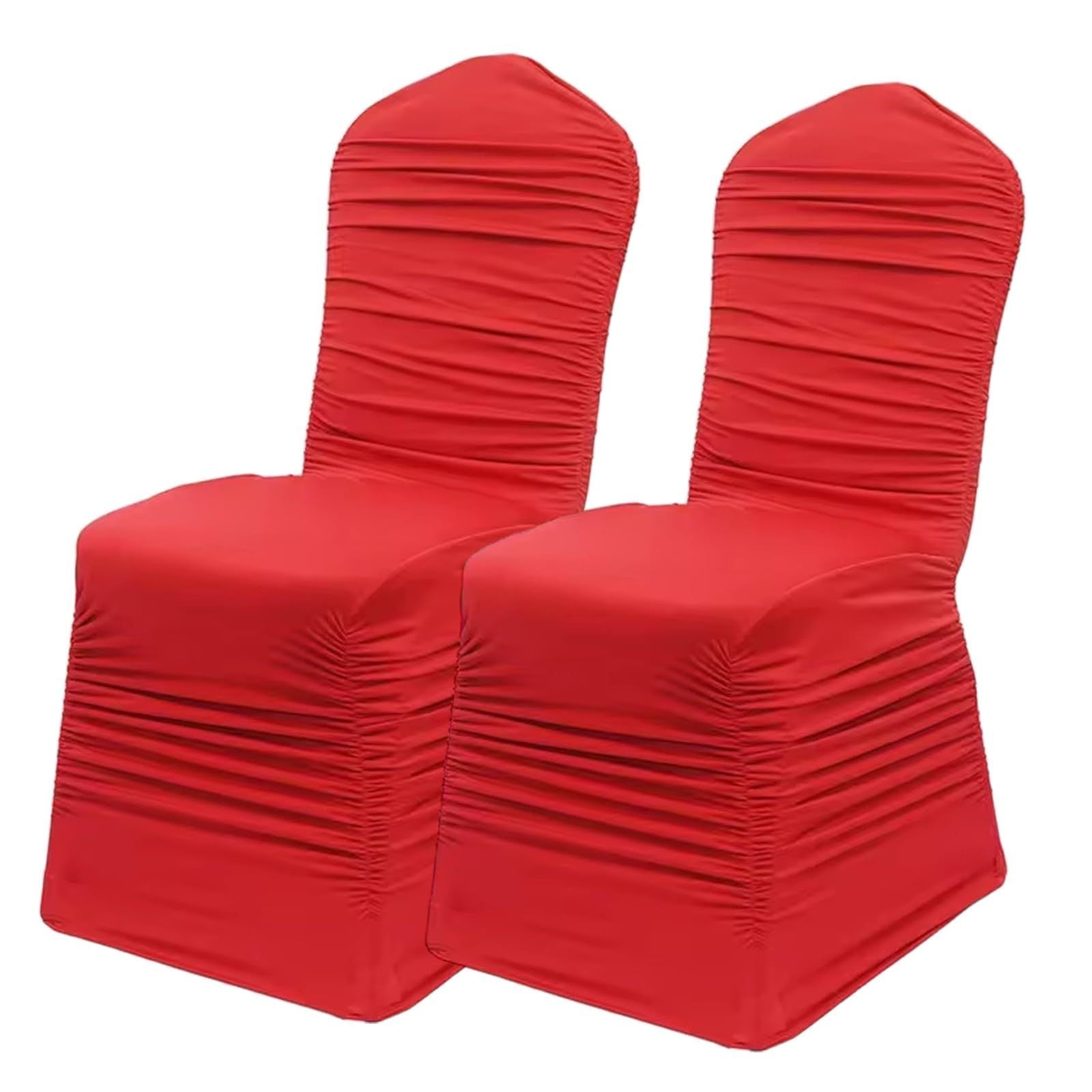 2pcs Ruffle Spandex Banquet Fitted Chair Covers, Ruffled Ruched  Stretch Elastic Wedding Party Decoration Chair - red