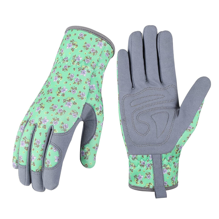 Microfiber printed gloves, garden planting and weeding gloves, gardening gloves, work gloves（Green flowers M）