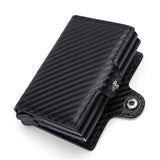 Men's wallet, ultra-thin RFID shielded wallet, wear-resistant PU automatic pop-up card holder, cash slot gift box(Carbon)
