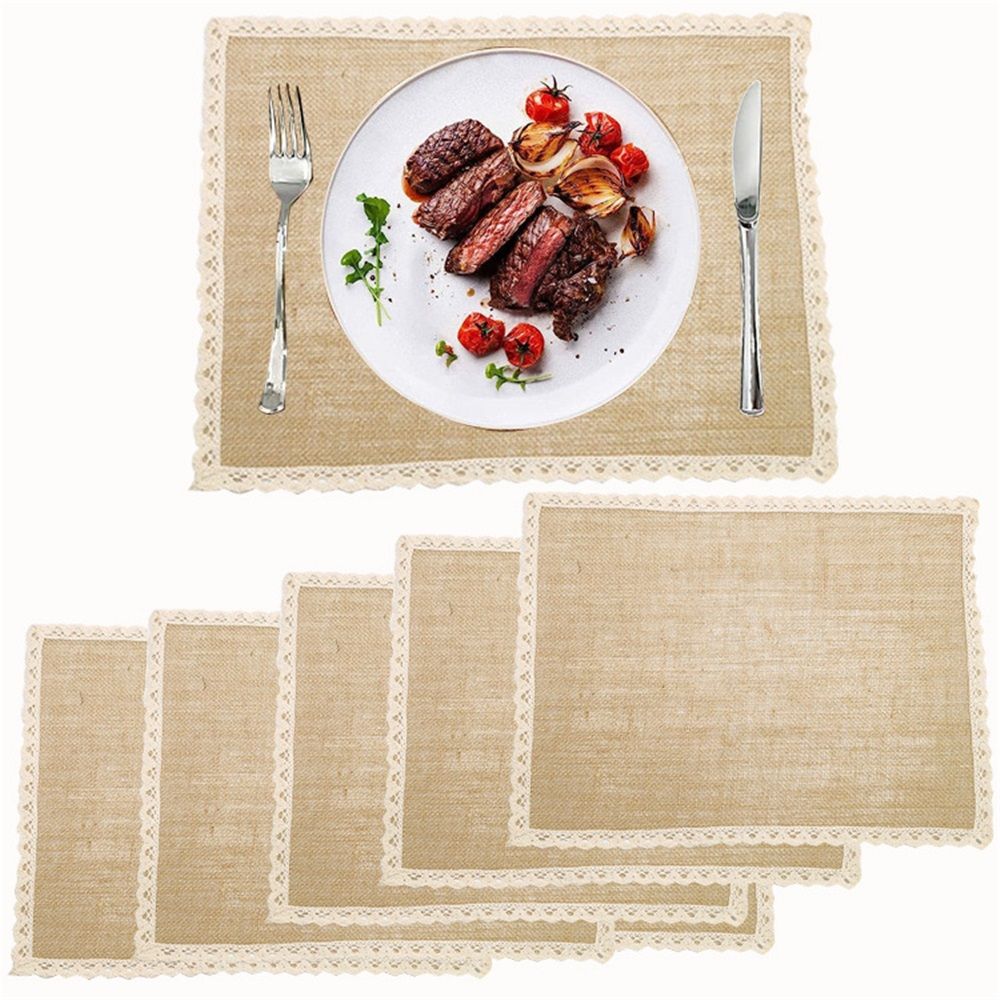 Placemats and Beige Lace Jute Rustic Farmhouse Table Mats Table Decor & One of Life's Little Home Luxuries for Special Occasions, Parties, Weddings, BBQ's, Holidays (Set of 6)
