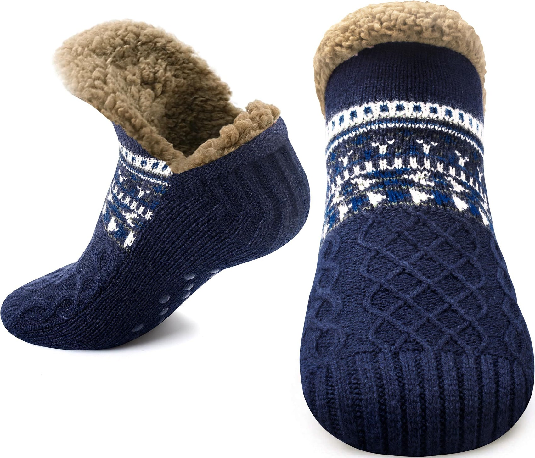Fluffy Slipper Socks with Grips for Men & Women - Warm Winter Fuzzy Thermal Cozy Soft Socks for  1 Pair （blue）