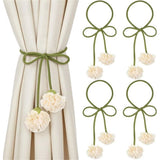 4 Pack Boho Handmade Flower Curtain Tiebacks Curtain Holdbacks - No Drill Rope Curtain Holder, Drapery Holdback Decorative Pull Backs for Nursery & Bedroom Decor (2, Lily of The Valley)