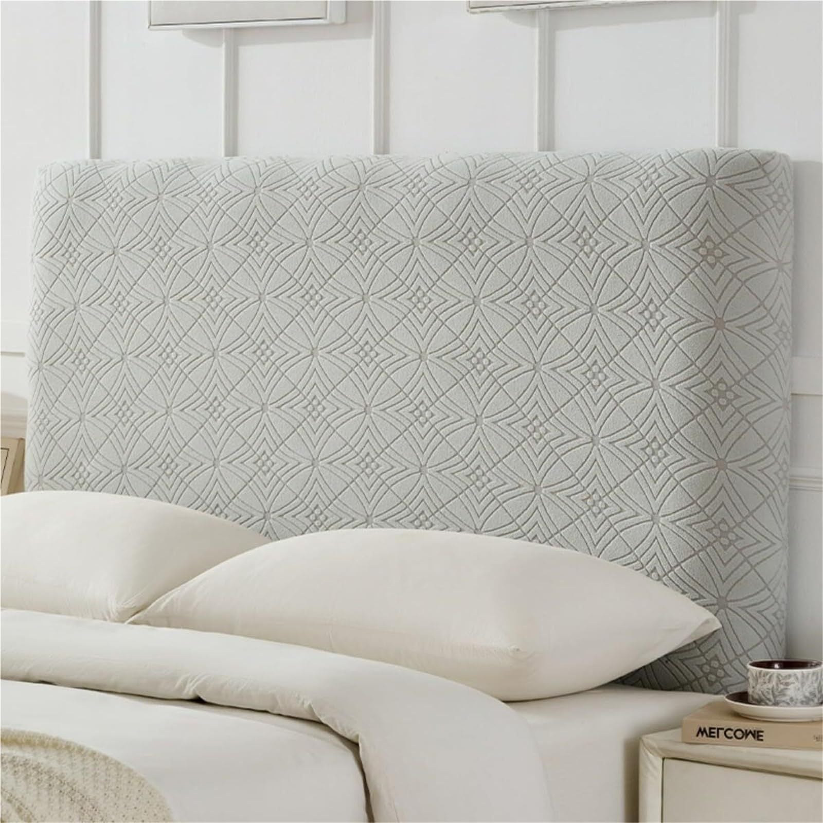Elastic headboard cover suitable for flip cover of bed headboard, jacquard headboard dust protection cover for bedroom decoration（light gray 1.5m）