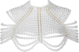 Imitation pearl bead decoration shoulder strap necklace body fashion shoulder and neck bra shawl collar pearl woven shawl white pearl strap gold fixed chain（Pearl Shoulder Chain White）