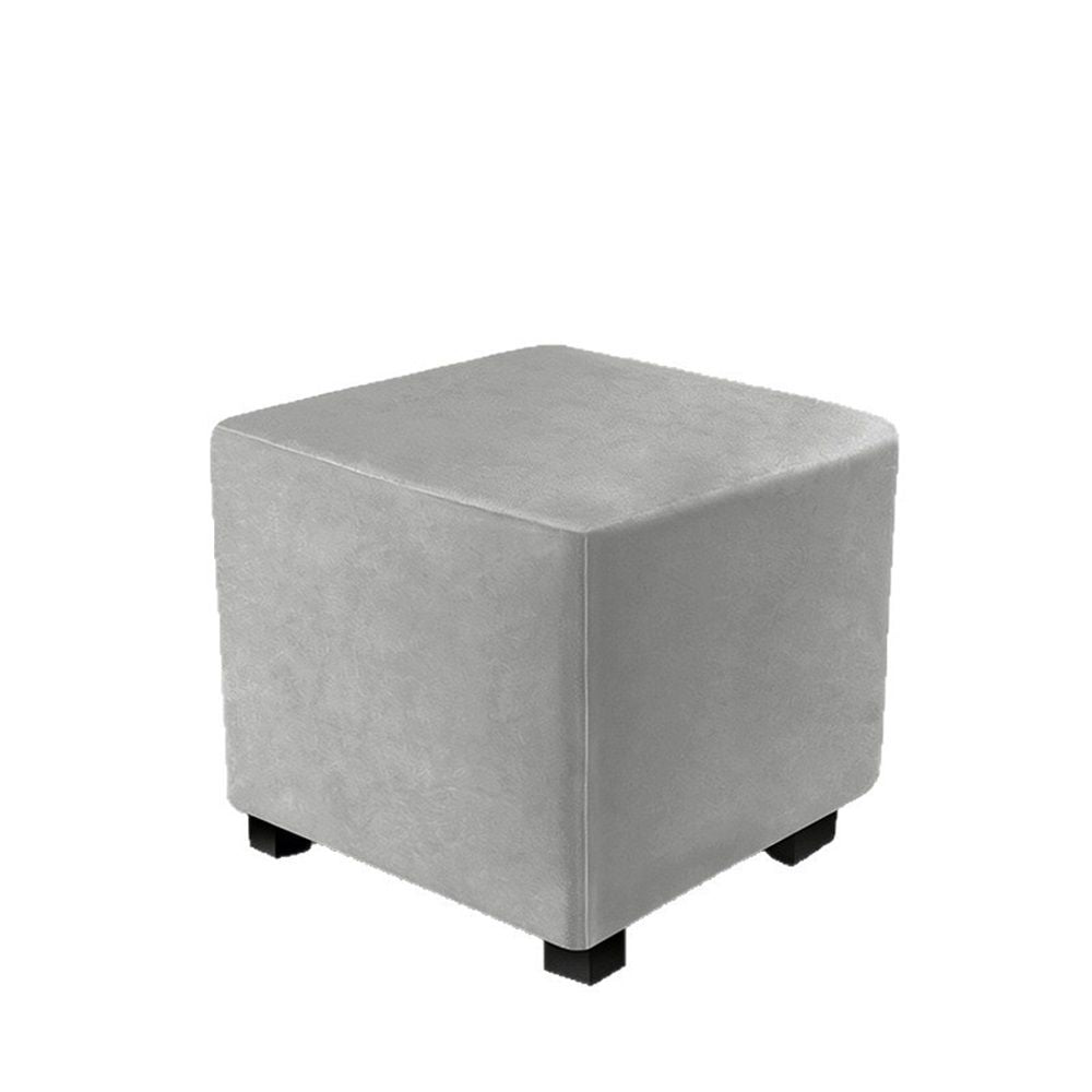 Stretch Cover Velvet Small  Square Footstool Cover Pouffe Protector Covers, for Square Leather/Fabric  Footstool,（light gray M）