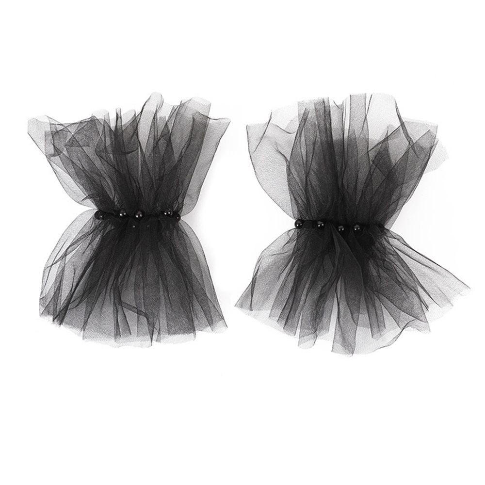 Mesh sleeves, European and American bridal gloves, dark black nail beads, fashionable Halloween accessories（black）