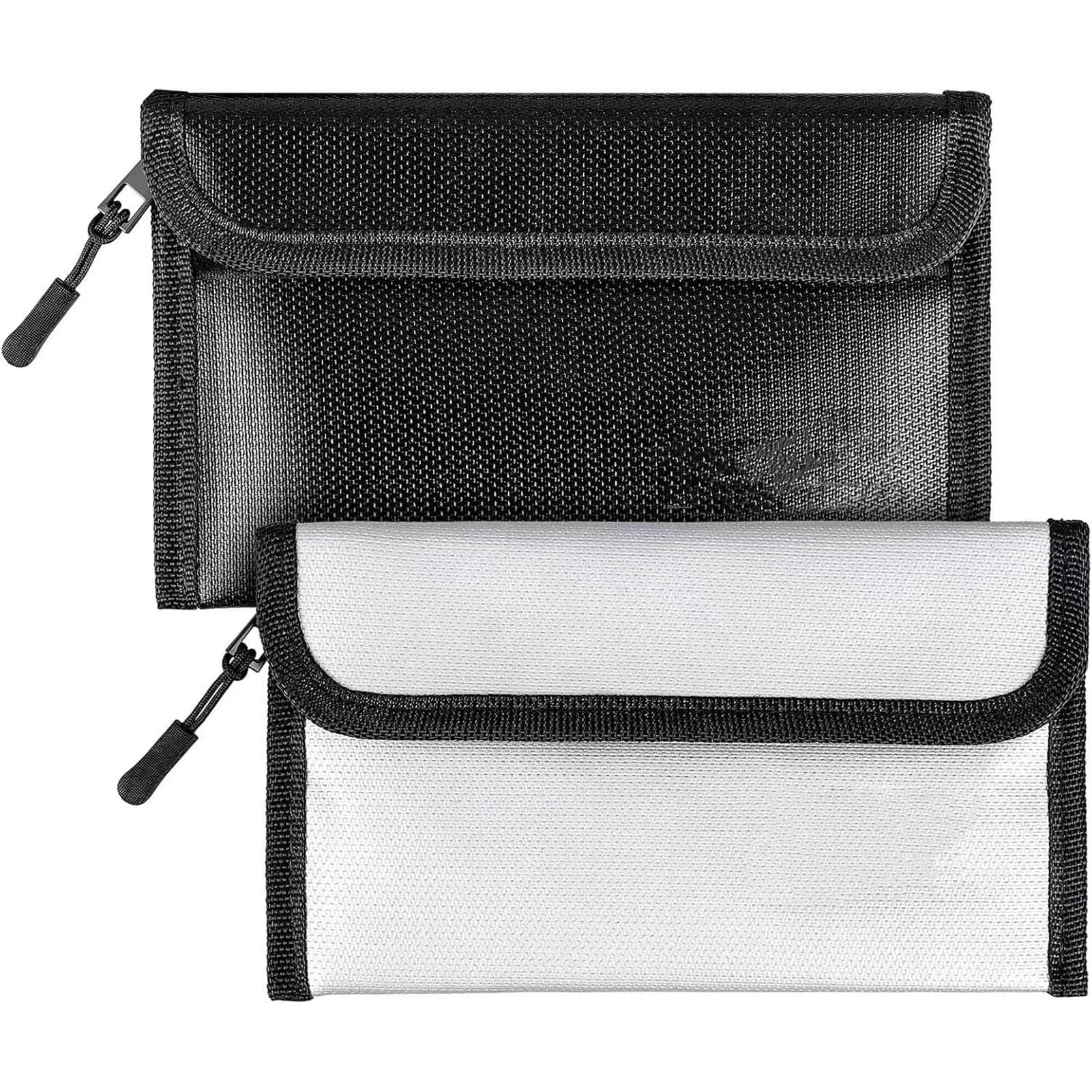 Fireproof Bag (8 x 5 inches) 5200℉ Heat Insulated, Fireproof Money Bag with Zipper for Cash (2-Pack  Black, white)