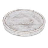 Rustic Wooden Tray Candle Holder - Round Wood Decorative Pillar Candle Tray for Coffee Table Farmhouse Kitchen Countertop Organizer Home Decor Wedding Centerpiece, Distressed White