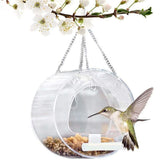 Round Acrylic Hanging Bird Feeder Bowl Transparent Food Cage for Small Birds Indoor Outdoor Feeding Rack for Canaries Parrots Finches