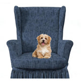 Elastic chair cover, universal chair cover with skirt, living room high back chair cover, easy to wash armchair cover (blue)
