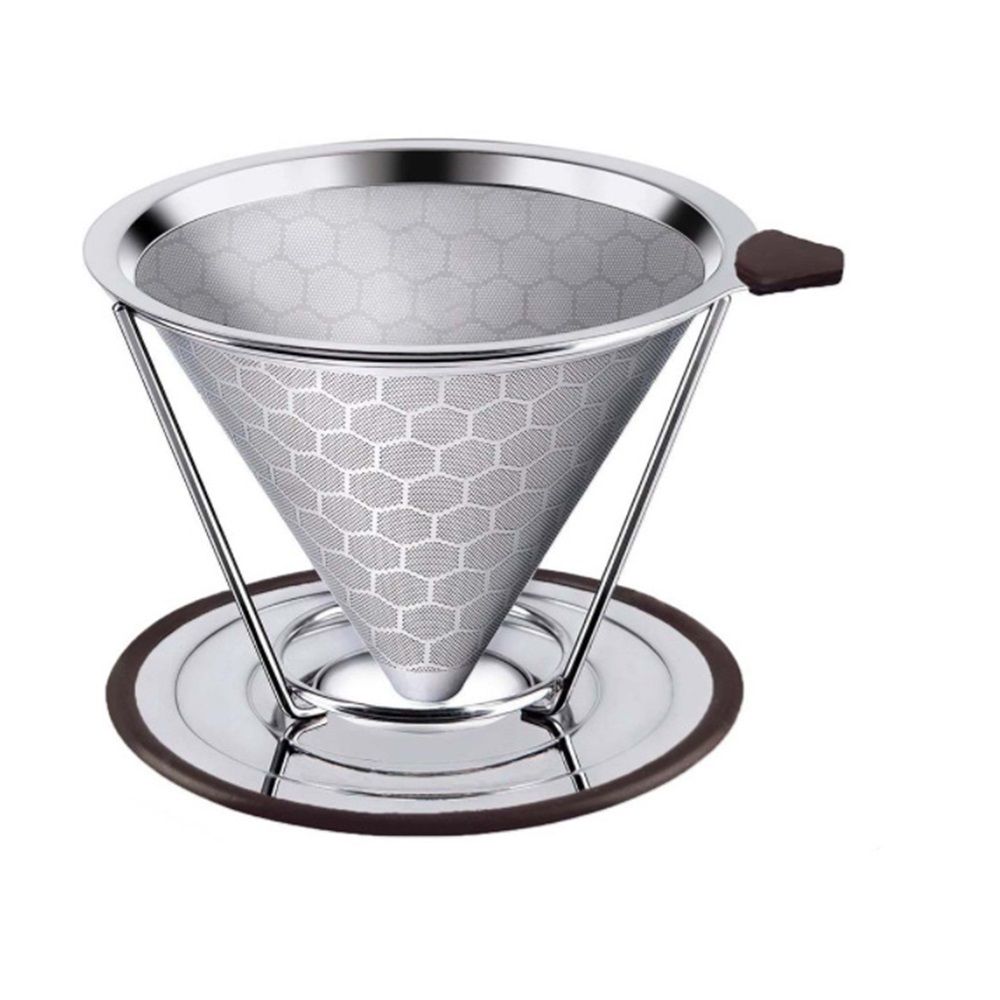 Pour Over Coffee Dripper, Reusable Stainless Pour Over Coffee Maker for (1-6Cup), Easy to Clean Paperless Pour Over Coffee Maker, Bracket type 1-6 people (honeycomb external network) (600 mesh)