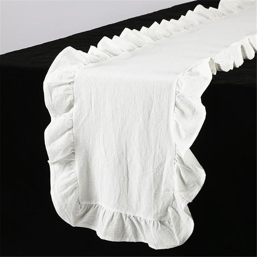 White ruffled wallpaper cotton fabric 35 * 120CM farmhouse countryside style ruffled wallpaper Valentine's Day bridal party wedding decoration, white