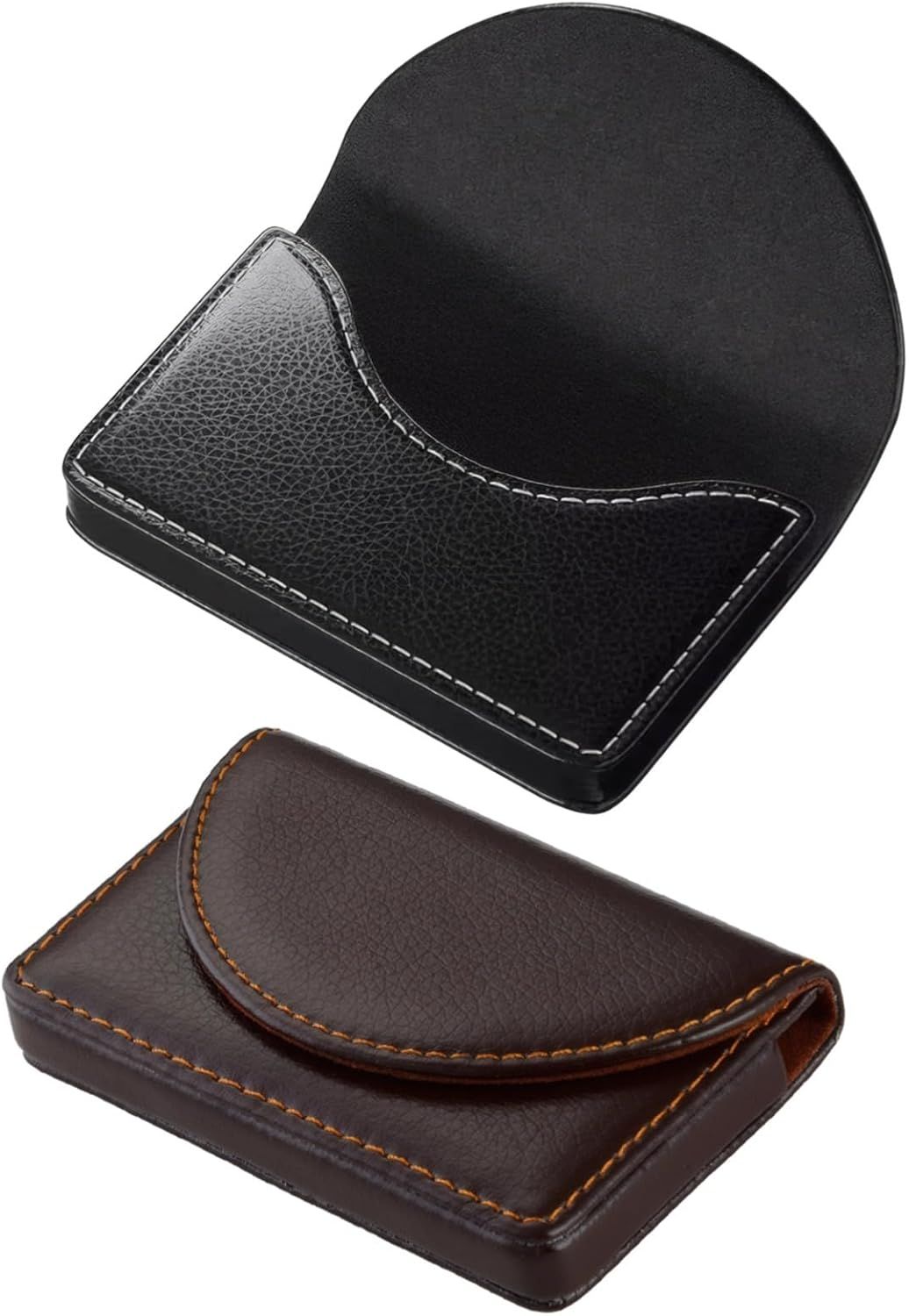 2pcs Leather Business Card Holder Walle for Men or Women Pocket Business Card Wallet Name Card Case Holder with Magnetic Shut,Black+Brown