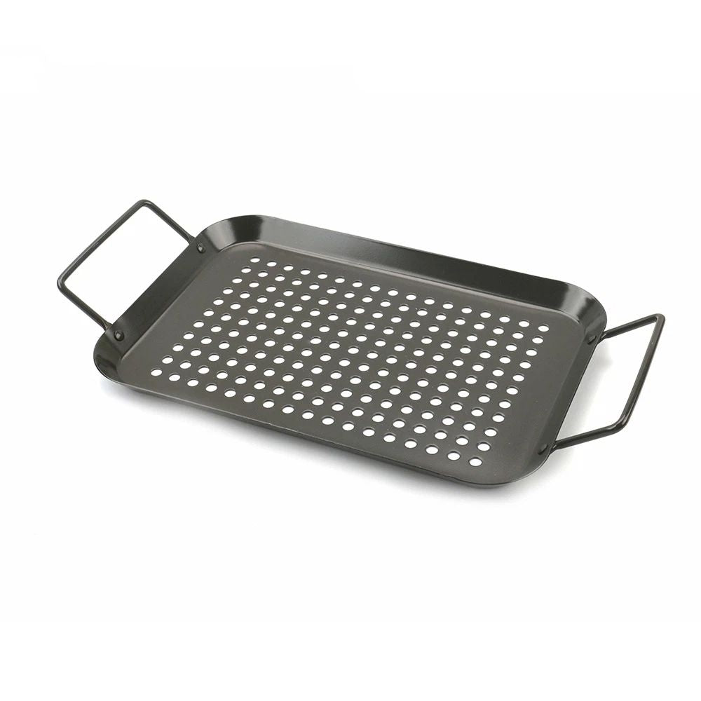 ​ BBQ Grill Pan, Non-stick Carbon Steel BBQ Grilling Tray Vegetable Grill Pans Grill Wok Cookware Grill Accessories with Handles for Outdoor Grill Vegetables, Fish, Meat, Kabobs​