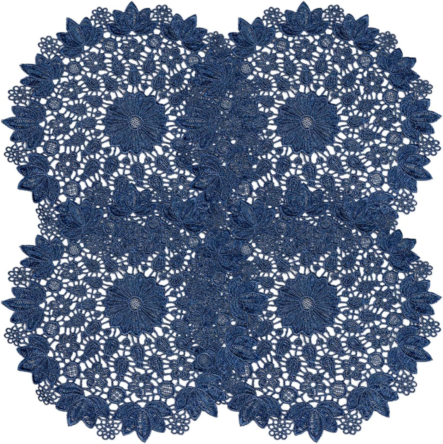 Blue embroidered heat-insulating coaster with anti slip hollow embroidery lace placemat, bowl and dish mat, ethnic style ornament（25cm）