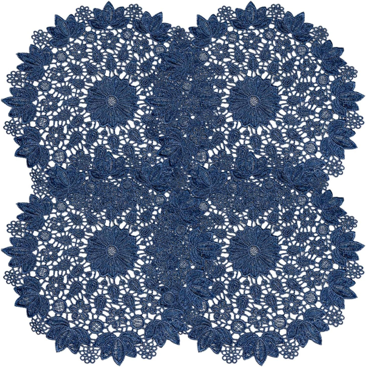 Blue embroidered heat-insulating coaster with anti slip hollow embroidery lace placemat, bowl and dish mat, ethnic style ornament（25cm）
