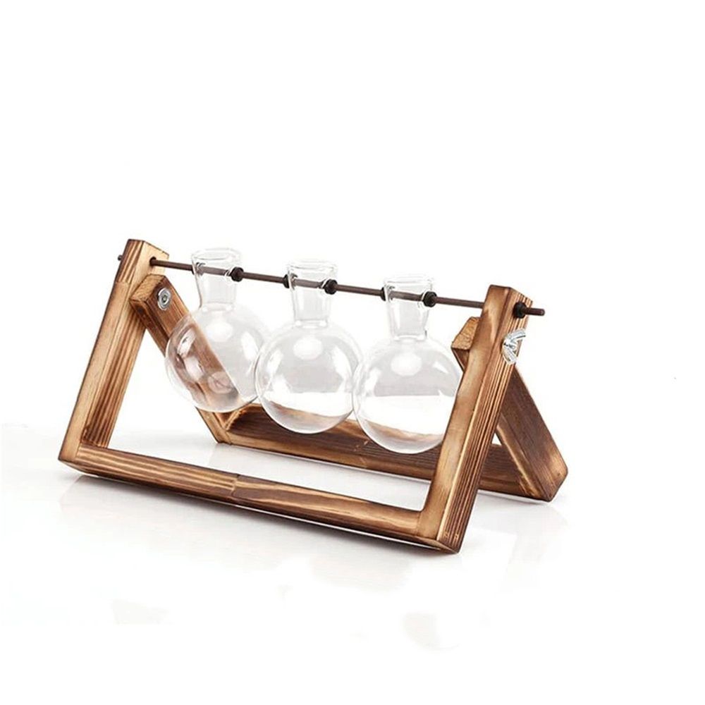 Plant Terrarium Propagation Station - 3 Glass Bulb Vases with Retro Wooden Stand Boho Desktop Planter for Hydroponics Home Garden Indoor Home Office Decor Unique Gifts for Women