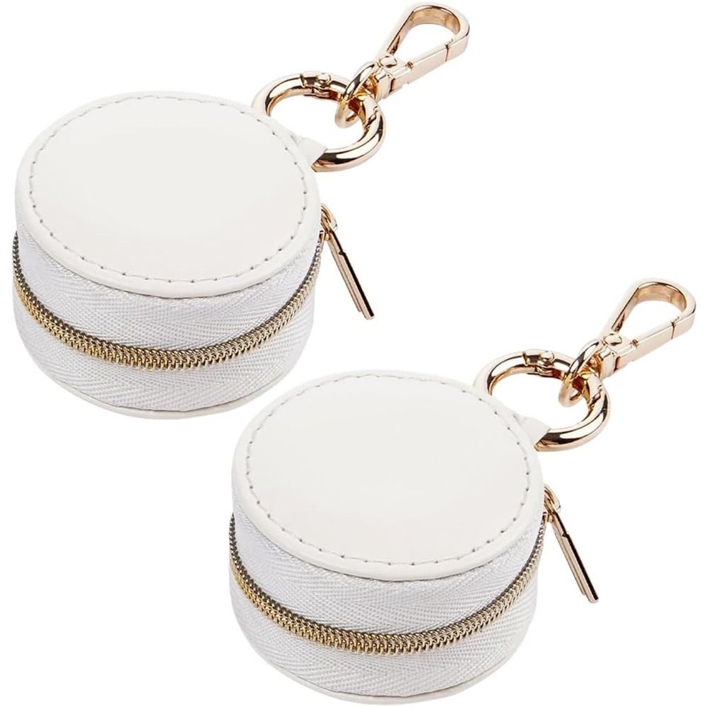 2pcs  Jewelry Ring Holder Box with Keychain, Portable Gym Jewelry Storage Box Case, Small Travel Ring Earring Stud Necklace Storage Case (White)