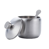 Stainless Steel Sugar Bowl, with Lid and Spoon, Silver, Round, Geometric Pattern, Durable, Rust Resistant, Dishwasher Safe, Home and Kitchen Storage