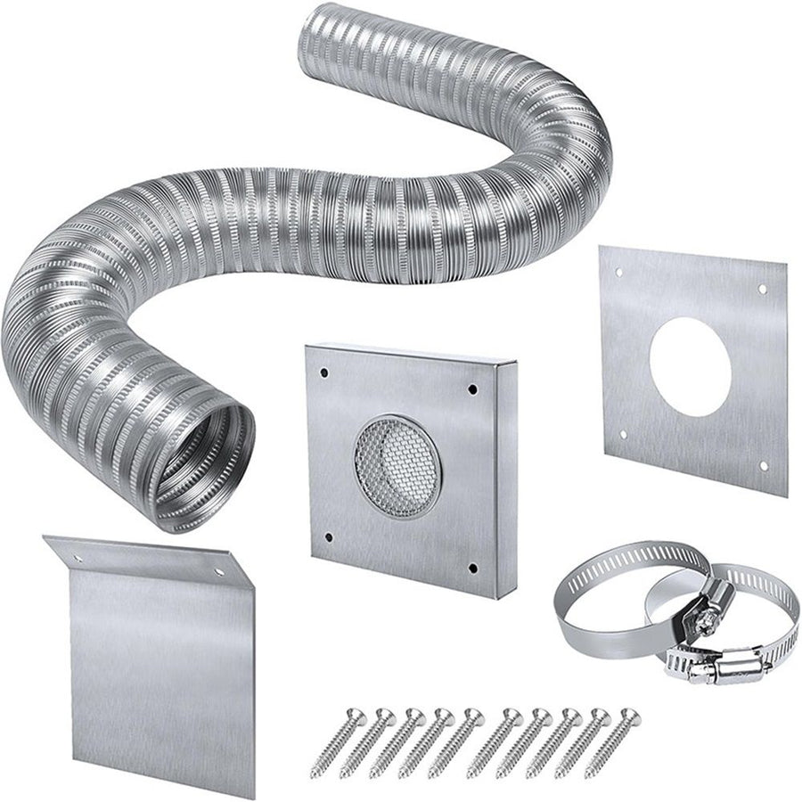 Pellet Stove Fresh Air Intake Kit, Outside Cold Air Kit for Pellet Stove Pipe, Aluminum Flex Vent Pipe for Corn with Wall Plate Screen & Screw Hose Clamps