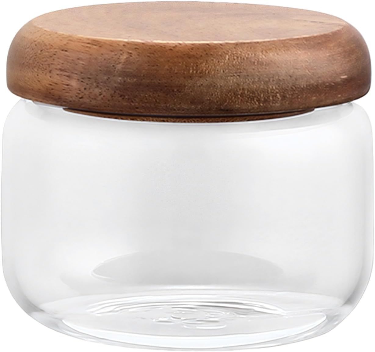 Glass Food Storage Container with Wooden Lids Small Coffee Jar Sugar Canister Airtight Food Storage Container Coffee Container for Nut Spice Candy Loose Tea（9.5*8cm）