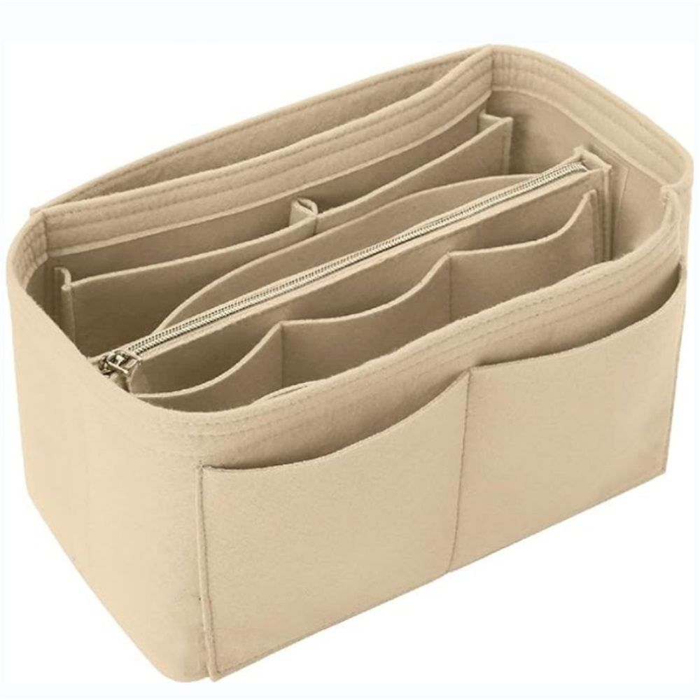 Purse Organizer Insert,  Wallet storage bag inserted into handbag storage bag, （beige22*11*13cm）