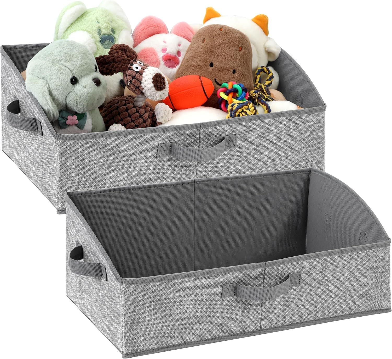 2 Pack Dog Toy Basket, Collapsible Cat Dog Toy Bin with Handles, Fabric Trapezoid Dog Toy Box Storage for Pet Dogs Toys,Blankets,Clothes and Accessories (Gray)