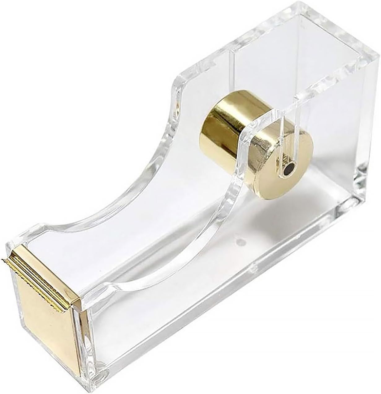 Acrylic Tape Dispenser  – Heavy Duty Refillable Tape Holder for Home and School Crafting – Stylish Desktop Accessory for Gift Wrapping, Gold