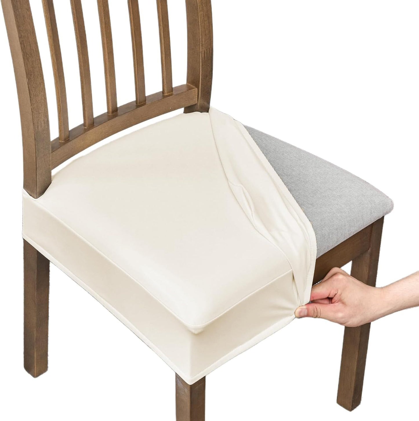 Waterproof Pu Leather Seat Covers for Dining Room Chairs Set of 4, Stretch Fit Removable Washable Kitchen Chair Seat Slipcovers Protector, white