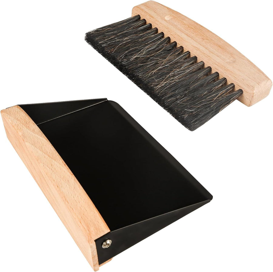 Mini Metal Dustpan and Brush Set for Sweeping Crumbs Fireplace, Natural Table Sweeper Combo Black