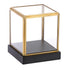 Glass Display Case for Collectibles Vintage Gold Display Box with Black Wood Base for Plants Action Figurine Models Clear Keepsake Box, Square, 3.3x3.3x3.6 Inch