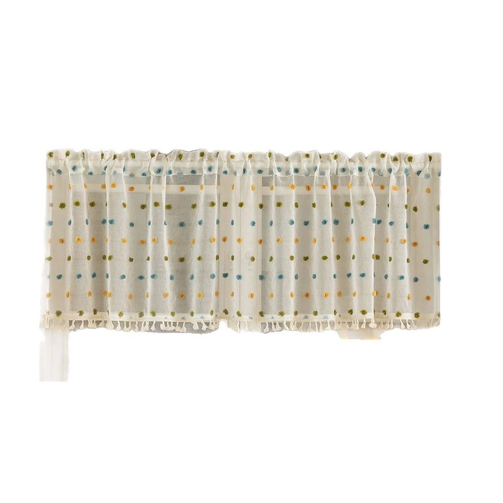 Panels Boho Kitchen Tier Curtains , Rod Pocket Small Cafe Curtain, Light Filtering Short Curtains for Living Nursery Room Bathroom (Blue green yellow，100*60cm)