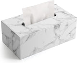 Leather Tissue Box Cover - Facial Tissue Paper Napkin Holder for Bathroom, Home, Office, Car Automotive Decoration with Magnetic Bottom(Gray Marble) large size