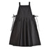 Vintage Cotton Pleated Pinafore Apron Dress with Side Ties, Midi Length, Casual Homeware Style（Black）