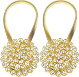 Magnetic Curtain Tiebacks ，tie Backs for Curtains 2 Pack Crystal Flower Curtain Clips for Home Office Decoration Holdbacks (Gold )