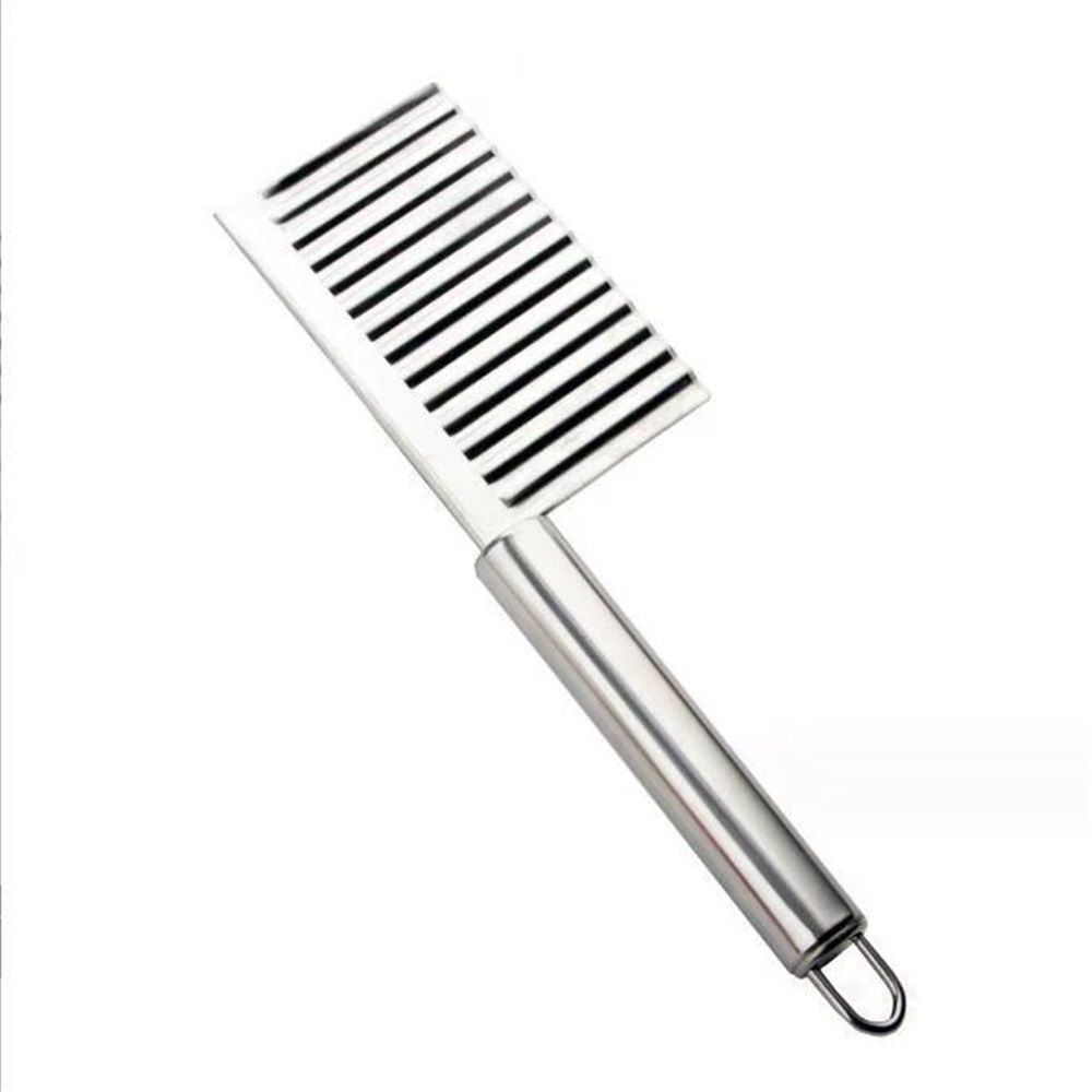 2pcs  Home Kitchen Plastic Handle Stainless Steel French Fries Potato Carrot Wavy Crinkle Cutter Slicer Handheld Chipper Chopper