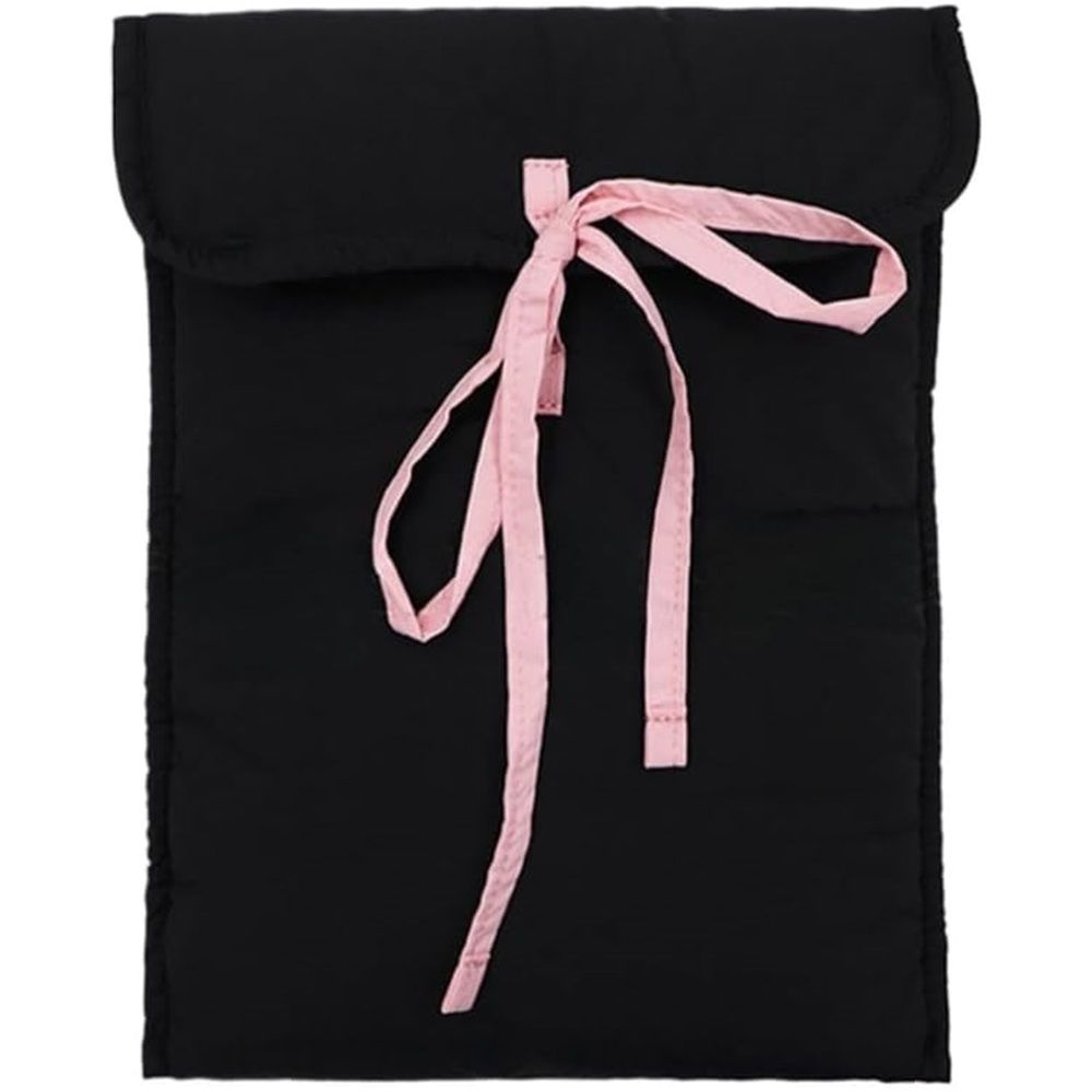 Cute Bowtie Laptop Sleeve Puffy Notebook Bag  Tablet Bag Cutecore Protective Laptop Case for Women (Vertical style,Black)