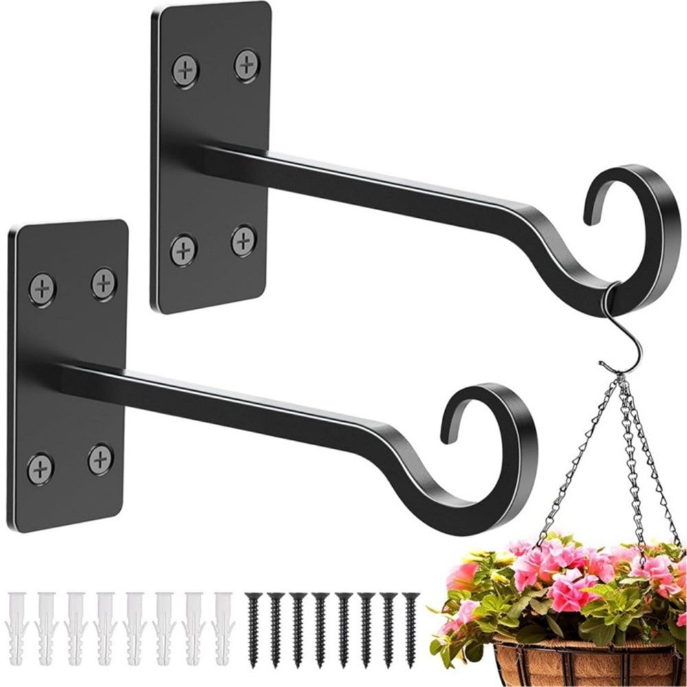 Heavy Duty Plant Hangers Outdoor- Hand-Forged Hanging Plant Brackets - 2 Pack 12 Inch Black Wrought Iron Wall Plant Hooks for Hanging Plants, Lanterns, Bird Feeders