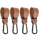 Baby Stroller Hooks Bag Hooks for Hanging Diaper Bags Multipurpose Hooks for Grocery Shopping Bags Premium Vegan Leather Pram Straps 4 Pcs (Brown)