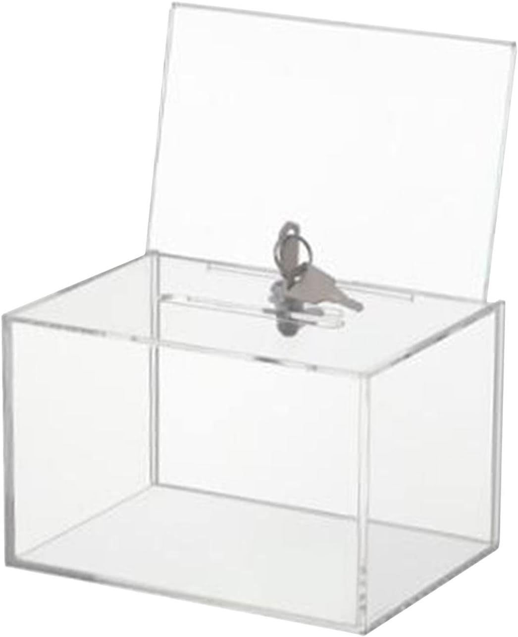Acrylic Donation Box for Fundraising, Clear Suggestion Box with Slot and Lock, Thickened Ballot Boxs for Charity Tip Collection, Plastic Storage Container with Sign Holder（transparent）