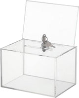 Acrylic Donation Box for Fundraising, Clear Suggestion Box with Slot and Lock, Thickened Ballot Boxs for Charity Tip Collection, Plastic Storage Container with Sign Holder（transparent）