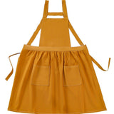 Women's cotton and linen apron with cooking and cleaning pockets, yellow, without waistband (ginger yellow)