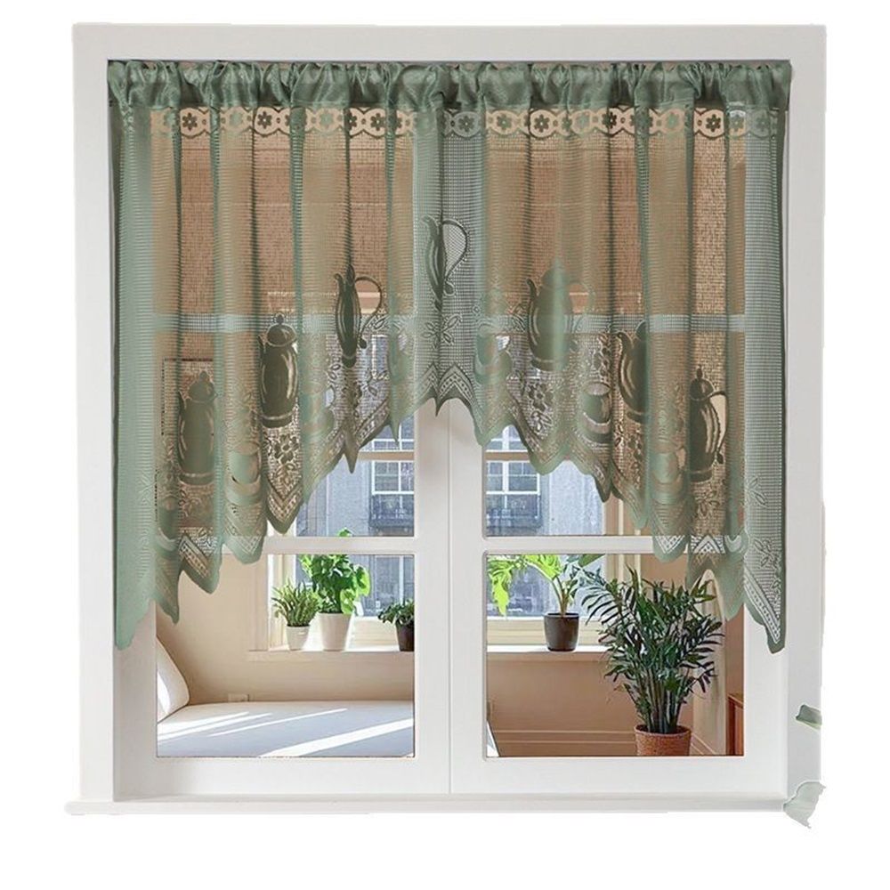 Half curtain lace decoration coffee curtain dust blocking curtain atmosphere curved curtain non perforated partition curtain bedroom（Green200*100cm）