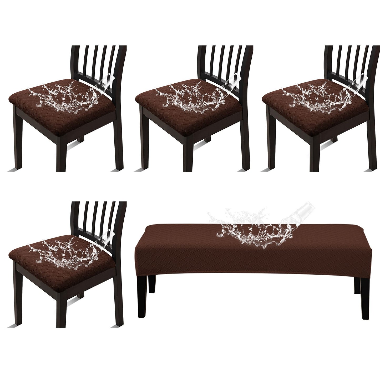 Waterproof Seat Covers for Dining Room Chairs Set of  with Stretch Bench Slipcover Jacquard Chair Covers Removable Washable Kitchen Chair Seat Cushion Protector 5pcs